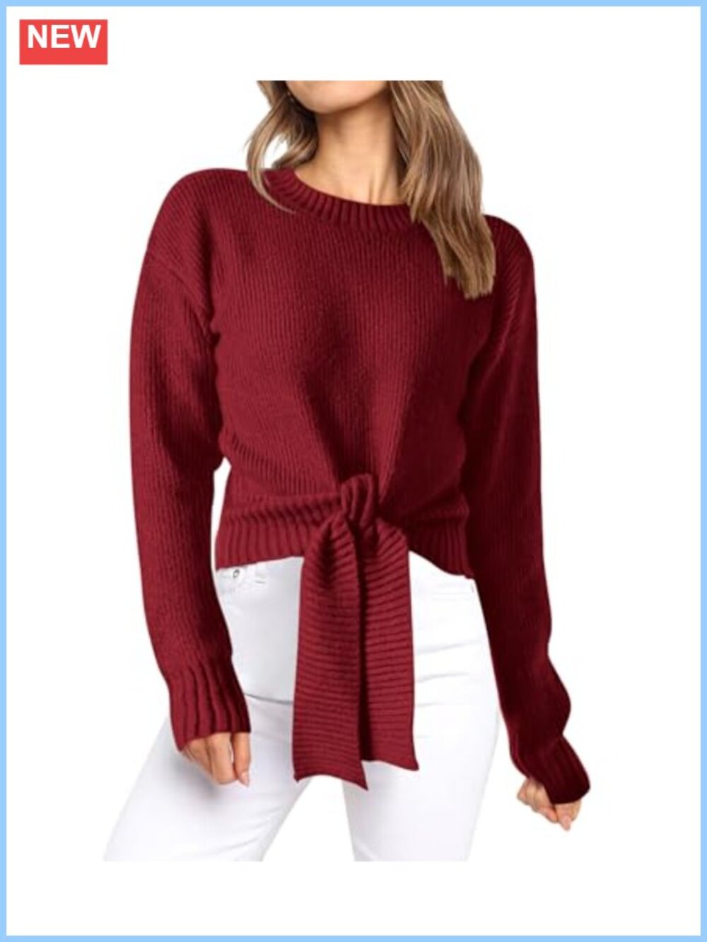Womens Tie Front Chunky Cable Knit Cropped Pullover Sweater